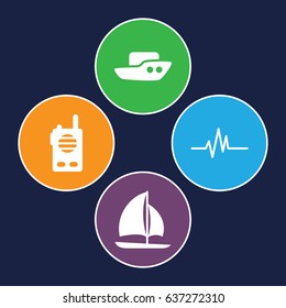 Wave icons set. set of 4 wave filled icons such as boat, heartbeat, sailboat