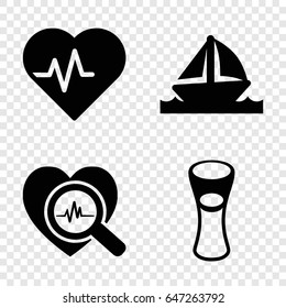 Wave icons set. set of 4 wave filled icons such as milk glass, heartbeat search, boat