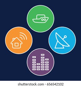 Wave icons set. set of 4 wave outline icons such as satellite, boat, equalizer