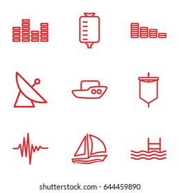 Wave icons set. set of 9 wave outline icons such as satellite, boat, equalizer, drop counter, pool, music equalizer, sailboat