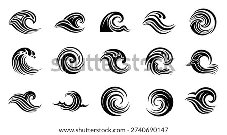 Wave Icons Set Black White Vector Illustration