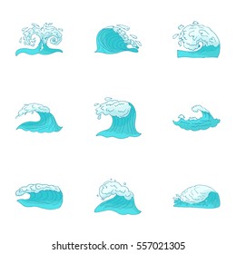 Wave icons set. Cartoon illustration of 9 wave vector icons for web