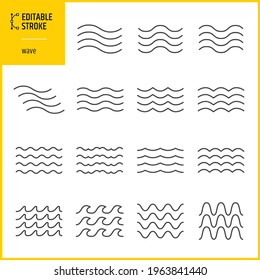 wave icons set - editable stroke