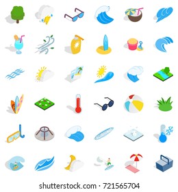 Wave icons set. Isometric style of 36 wave vector icons for web isolated on white background