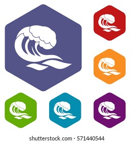 Wave icons set rhombus in different colors isolated on white background