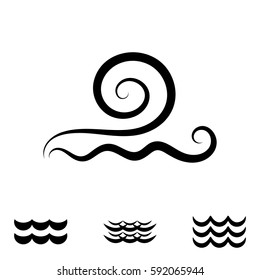 Wave Icons or Water Liquid Symbols Isolated on White. Sea, River or Oceanic Flowing Sign, Bending Lines