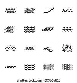 Wave Icons or Water Liquid Symbols Isolated on White. Sea, River or Oceanic Flowing Sign, Bending Lines