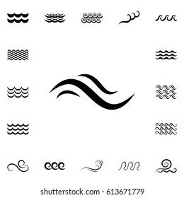 Wave Icons or Water Liquid Symbols Isolated on White. Sea, River or Oceanic Flowing Sign, Bending Lines