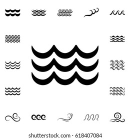 Wave Icons or Water Liquid Symbols Isolated on White. Sea, River or Oceanic Flowing Sign, Bending Lines