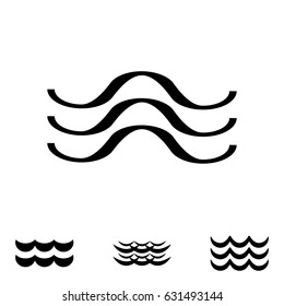 Wave Icons or Water Liquid Symbols Isolated on White. Sea, River or Oceanic Flowing Sign, Bending Lines