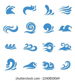 Wave icons water sea element ocean liquid curve flowing swirl storm vector illustration free vector image