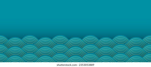 Wave illustration background with gold lines and deep green background