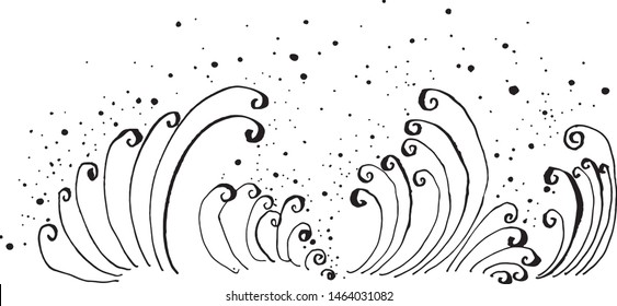 wave illustration. big wave. hand drawn illustration.