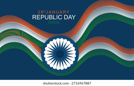 Ondea la bandera india y el chakra de Ashoka para el fondo feliz del día de la república