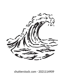 Wave ink vector drawing. Wave logo design element.
