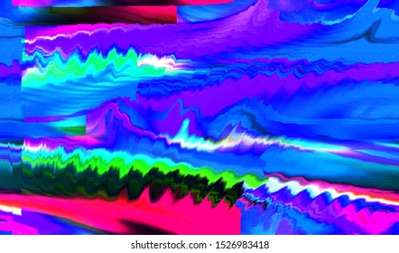 Wave Interference VHS Playback. Distortion Of The Television Signal. Digital Broken Screen Damage From A Cctv Camera. Vector Illustration.