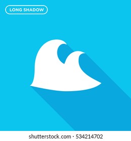 Wave isolated vector icon in long shadow style on blue background