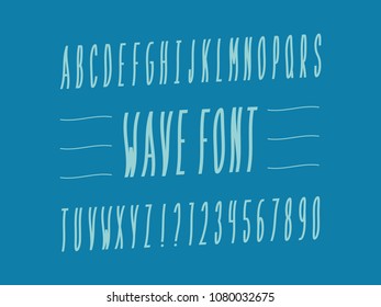 Wave Italic font. Vector alphabet letters and numbers. Typeface design. 