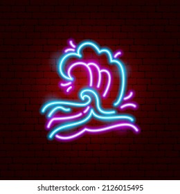 Wave Japanese Neon Sign. Vector Illustration of Sea Promotion.