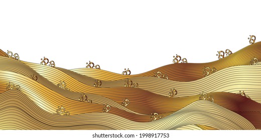 Wave Japanese pattern gold background 