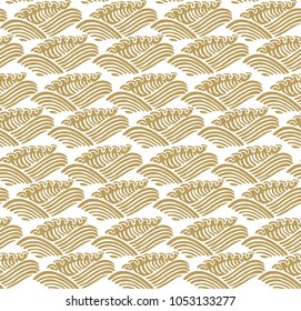 Wave Japanese pattern. Gold drawing curve background.