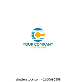 Wave Key Hole Logo Design Vector