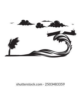 Wave killer danger for tankers. Vector silhouette illustration.