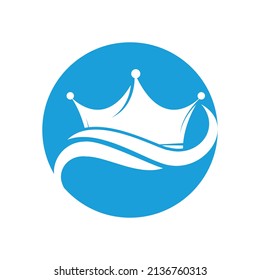 Wave king vector logo design. Water sea waves and crown vector design.	