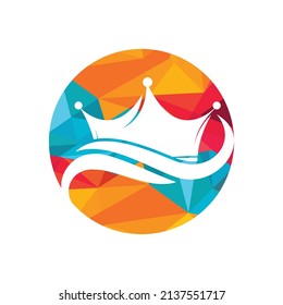 Wave king vector logo design. Water sea waves and crown vector design.	