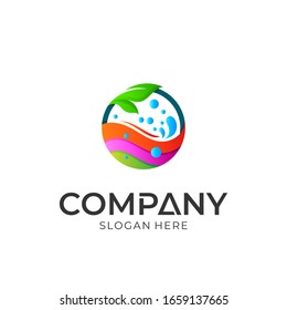Wave leaf nature logo design, Environmentally logo vector