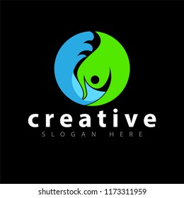 wave and leaf people logo icon vector template
