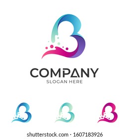 Wave letter B logo design, creative liquid aqua letter logo vector, water splash logo