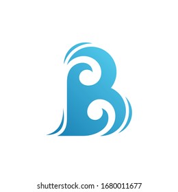 Wave letter B logo. Logo design of blue water combination with initial letter B. Simple flat logo template