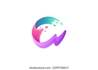 wave and letter c 3D style logo