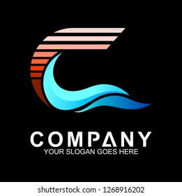 wave letter C logo design