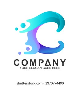 Wave Letter C Logo Vector, Ocean Logo, Flow Waves Logo