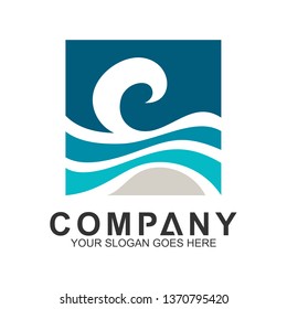 Wave Letter C Logo Vector In Square Shape, Ocean Logo, Flow Waves Logo