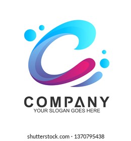 Wave Letter C Logo Vector, Ocean Logo, Flow Waves Logo
