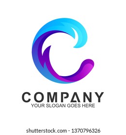 Wave Letter C Logo Vector, Ocean Logo, Flow Waves Logo