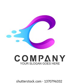 Wave Letter C Logo Vector, Ocean Logo, Flow Waves Logo