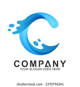 Wave Letter C Logo Vector, Ocean Logo, Flow Waves Logo