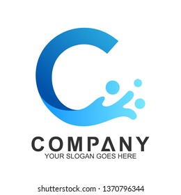 Wave Letter C Logo Vector, Ocean Logo, Flow Waves Logo