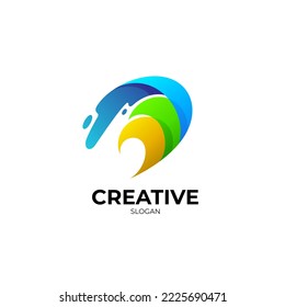 Wave letter d logo, sea icon, drop symbol and water design template