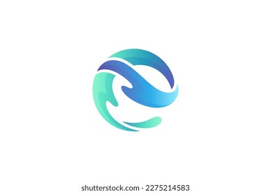 Wave letter e logo design in circle shape