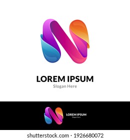 Wave letter N logo design template with multiple gradient color