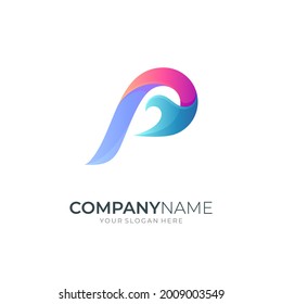 Wave letter P logo concept - vector icon of initial name with gradient color style