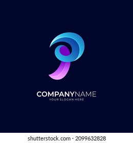 plantilla de logotipo de letra de onda P, logotipo P inicial creativo con fondo oscuro
