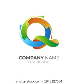 Diseño del logotipo Q de la letra de onda con concepto 3d