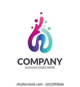 Wave letter W colorful logo design, water splash vector.