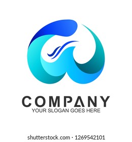 wave letter W logo design